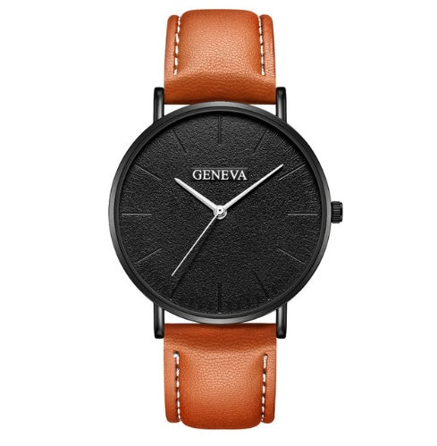 Geneva Men's Minimalist Black Leather Analog Watch