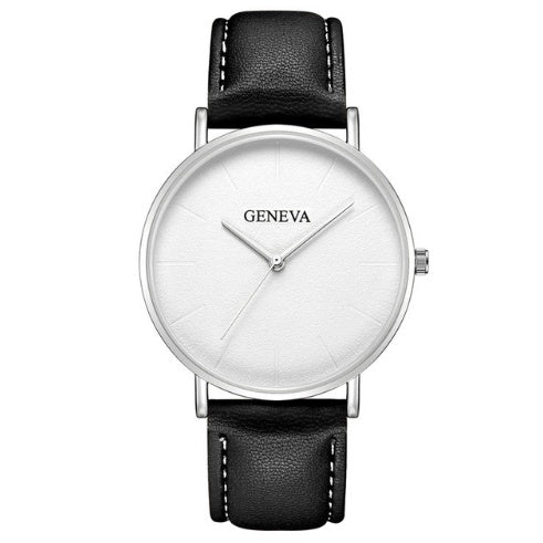 Geneva Men's Minimalist Black Leather Analog Watch