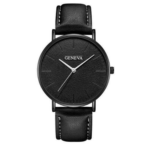 Geneva Men's Minimalist Black Leather Analog Watch