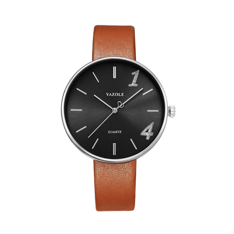 Yazole Men's Minimalist Quartz Watch with Leather Strap