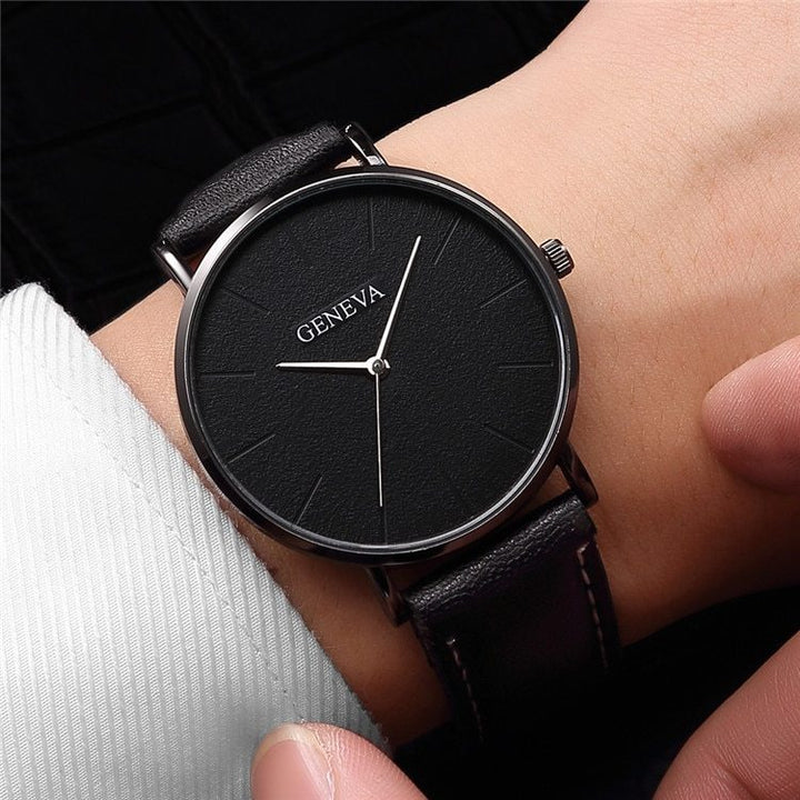 Geneva Men's Minimalist Black Leather Analog Watch