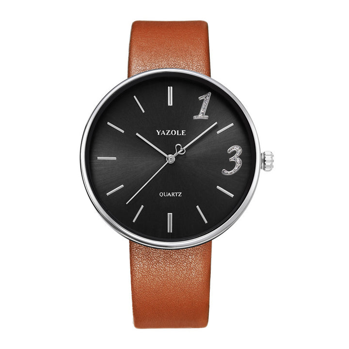 Yazole Men's Minimalist Quartz Watch with Leather Strap